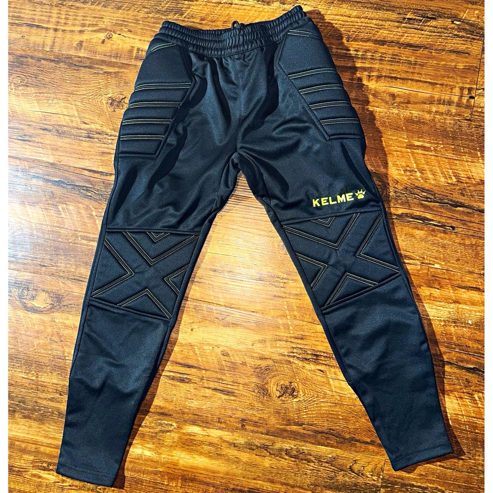 Kelme Boys Soccer Goalkeeper Pants Black Size 8 Padded Jogger Drawstring NEW